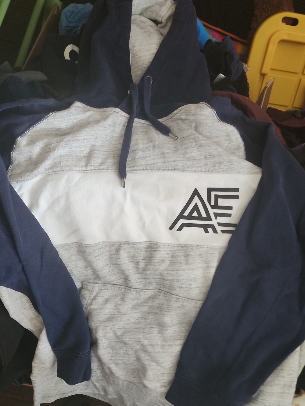 American Eagle Outfitters Navy & Heather Gray Hooded Pullover with Logo